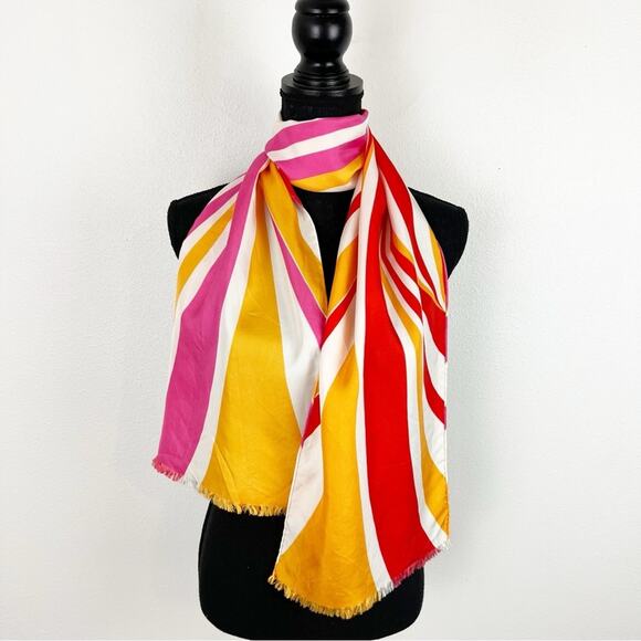 Vintage Echo Scarf Rolled Hem Groovy 70s Vibe Red Gold Pink Reversible - Picture 3 of 9